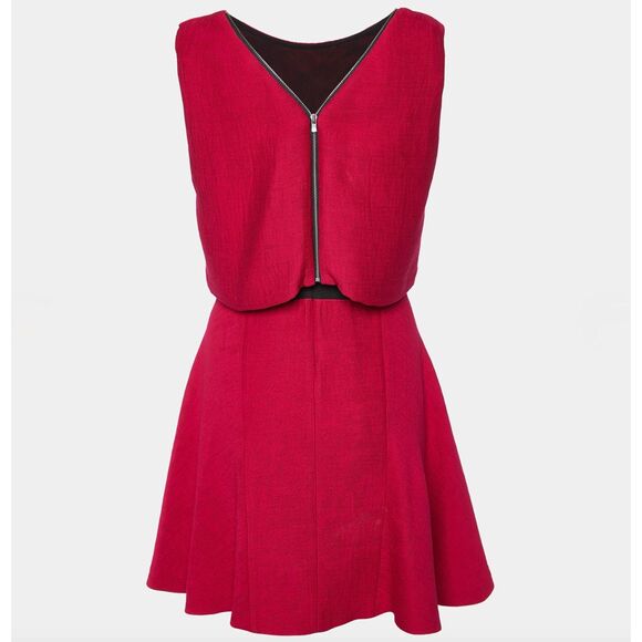 EUC Maje Rituel Sheer‎ Midriff Stretch-crepe Dress Cerise Mesh Size L Cocktail - Picture 4 of 14